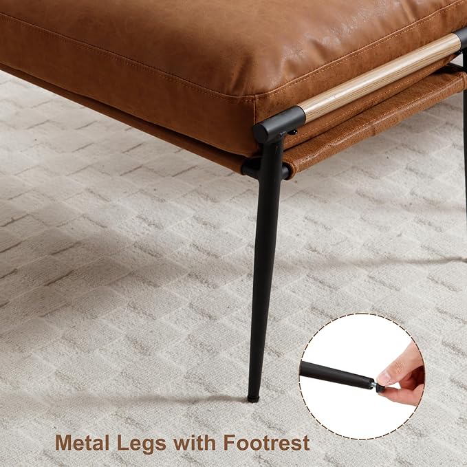 HEAH-YO Modern Footstool Ottoman Set of 1, Upholstered PU Leather Fabric Footrest Ottoman with Metal Legs, Small Footrest Extra Seating for Living Room Entryway, Brown