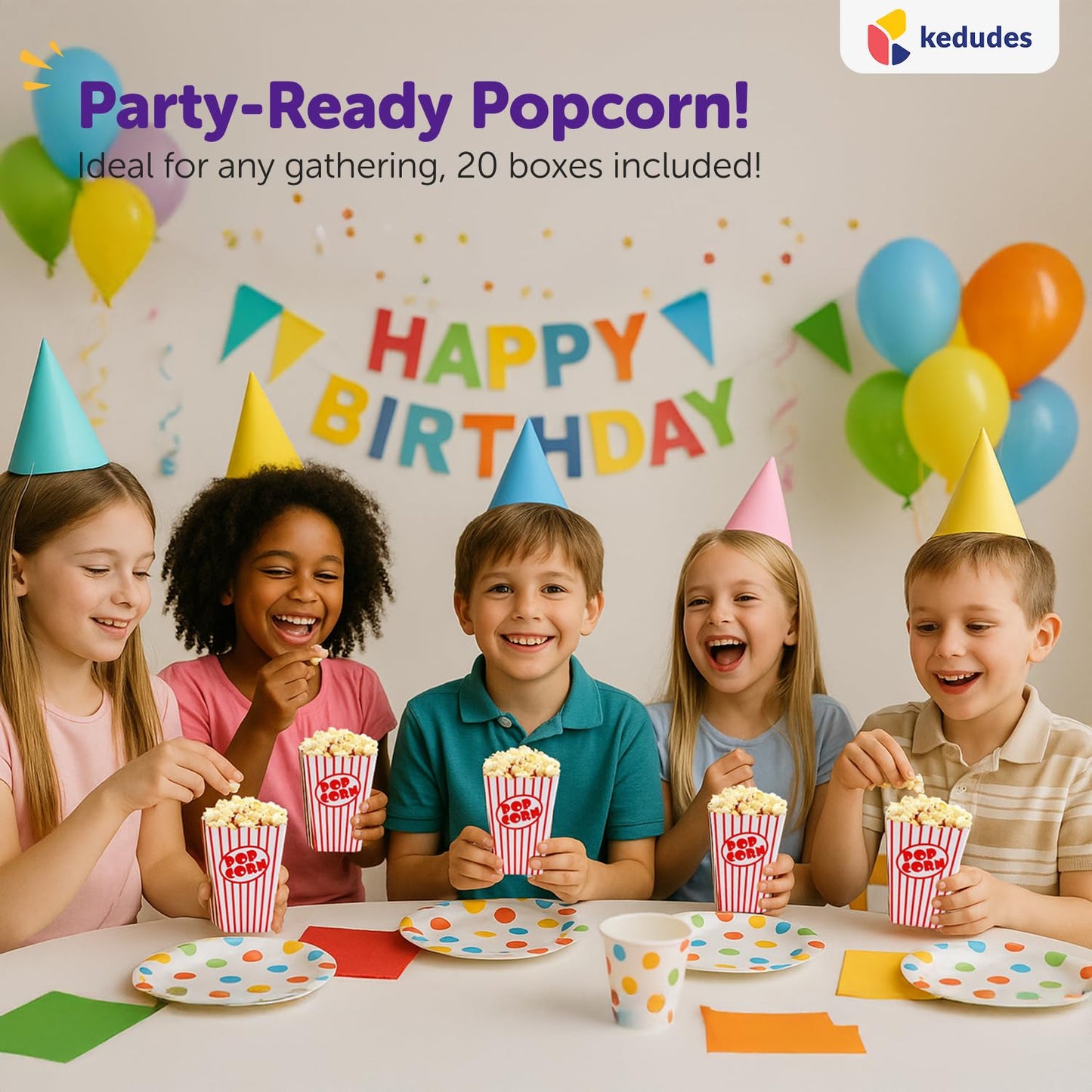 Kedudes 20-Pack Movie Night Popcorn Boxes for Party - 26oz Large Paper Snack Buckets - Movie Theme Party Decorations, Event Favors, Container, Carnival and Cinema Night Supplies - Red/White, 6"x2.75"