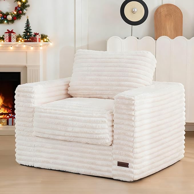 MAXYOYO Giant Bean Bag Chair for Adults, Upholstered Floor Sofa with Pillows and Armrests, Large Bean Bag Sofa Plush Chair...