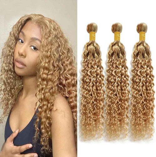 Giginger P27/613 Blonde Jerry Curly Human Hair Bundles 14 16 18 Inch Highlight Honey Blonde Jerry Curly Bundles 100% Unprocessed Raw Quick Weave Hair for Black Women