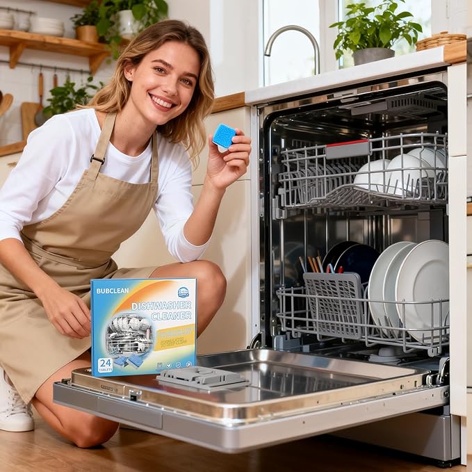 Dishwasher Cleaner＆Deodorizer Tablets, 24 Pack Deep Cleaning Descaler for Dishwasher, Natural Odor, Limescale, Grease, Calcium ＆ Smell Remover, Septic Safe with Lemon Scent - 12 Month Supply