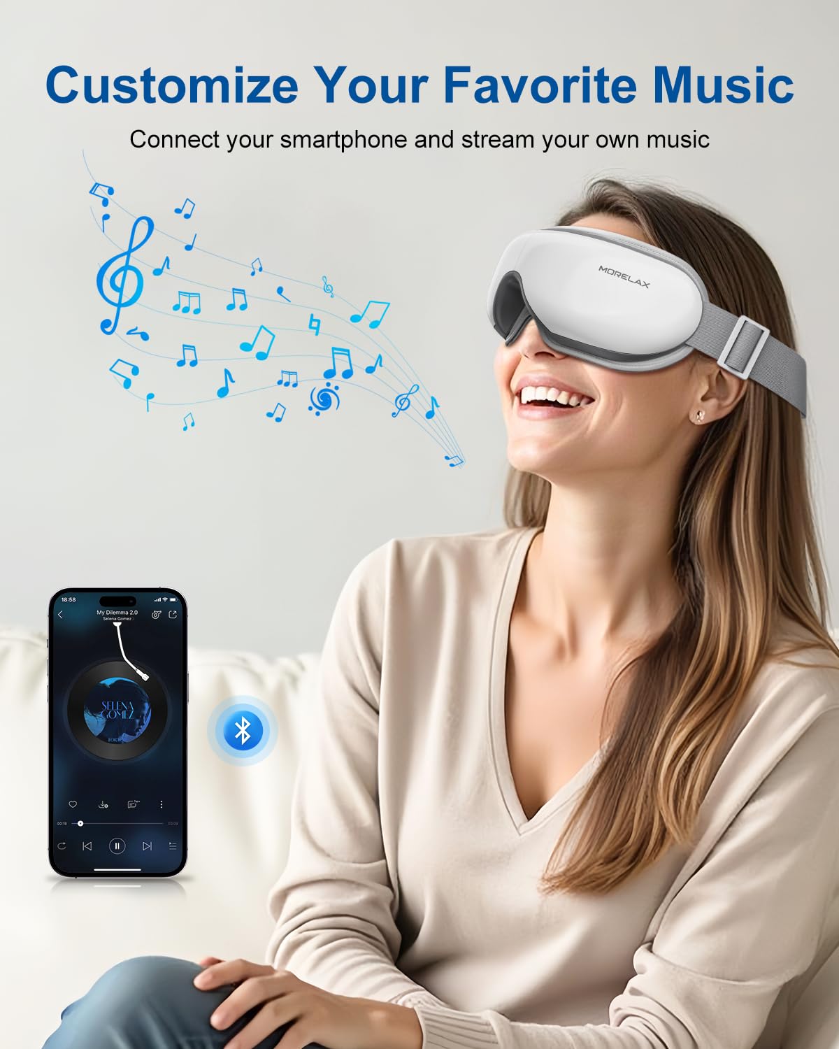 Morelax Eye Massager with Heat & Bluetooth Music, Birthday Gifts for Women, Reduce Eye Strain, Headache Relief and Improve Sleep, Eye Care Device for Migraine