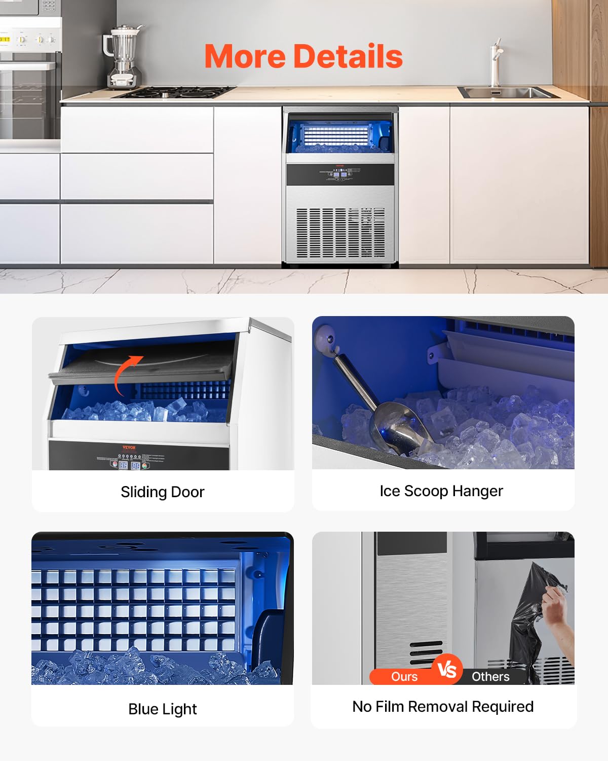 VEVOR Commercial Ice Maker Machine, 160lbs/24H Ice Maker Machine with 66lbs Storage Capacity, 80 Ice Cubes in 15 Minutes, LED Digital Display Freestanding Self-Cleaning for Bar Office Restaurant