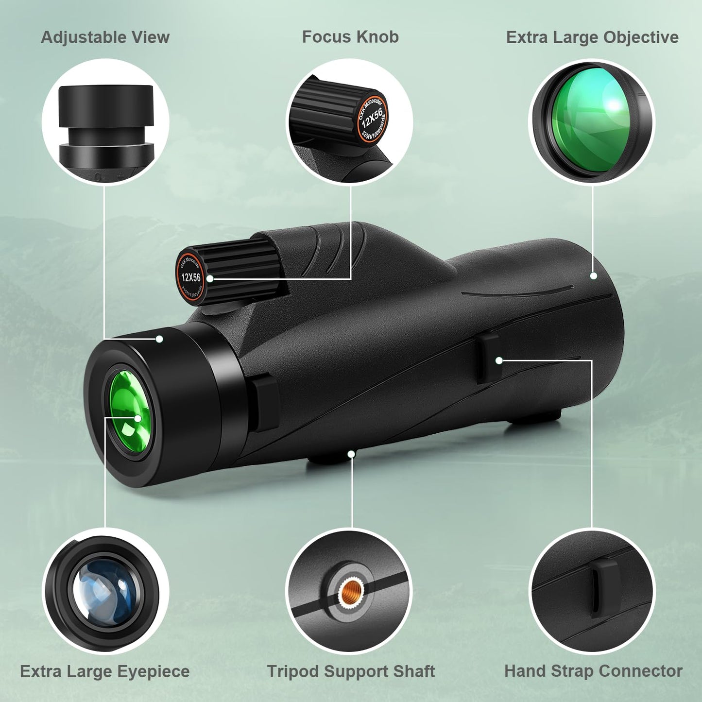 12X56 High Power Monocular Telescope With Smartphone Adapter Tripod Travel Bag, Larger Vision Monoculars For Adults With Bak4 Pr