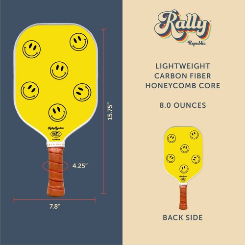 Rally Republic Officially Licensed Pickleball Paddle - USA Pickleball Association Approved Racket - Lightweight Honeycomb Core, Carbon Fiber Exterior, Premium Leather Grip for Comfort