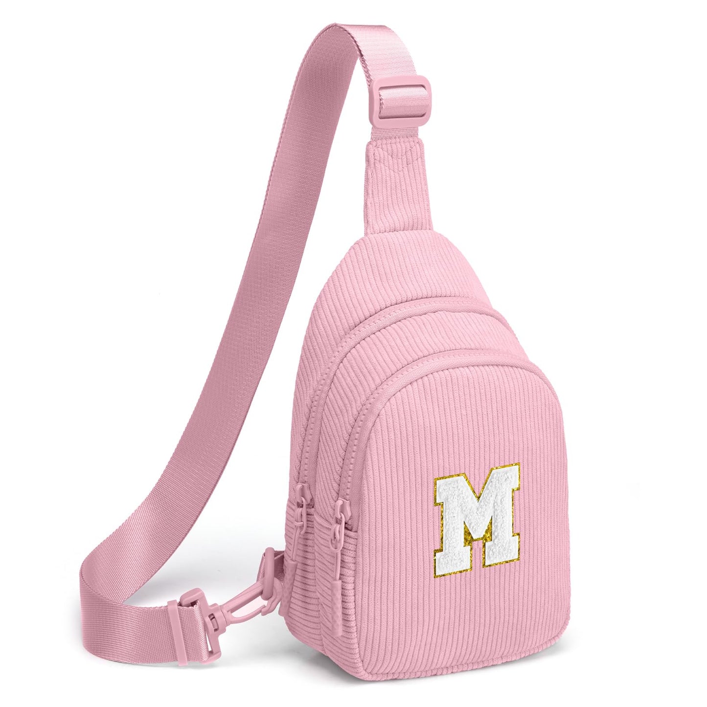 Viverte Small Corduroy Sling Bag Initial Crossbody Bag Fanny Pack for Girls Personalized Birthday Gifts for Teen Girls Gifts Trendy Stuff Teen Purse Cute Stuff for Girls (Pink-M)