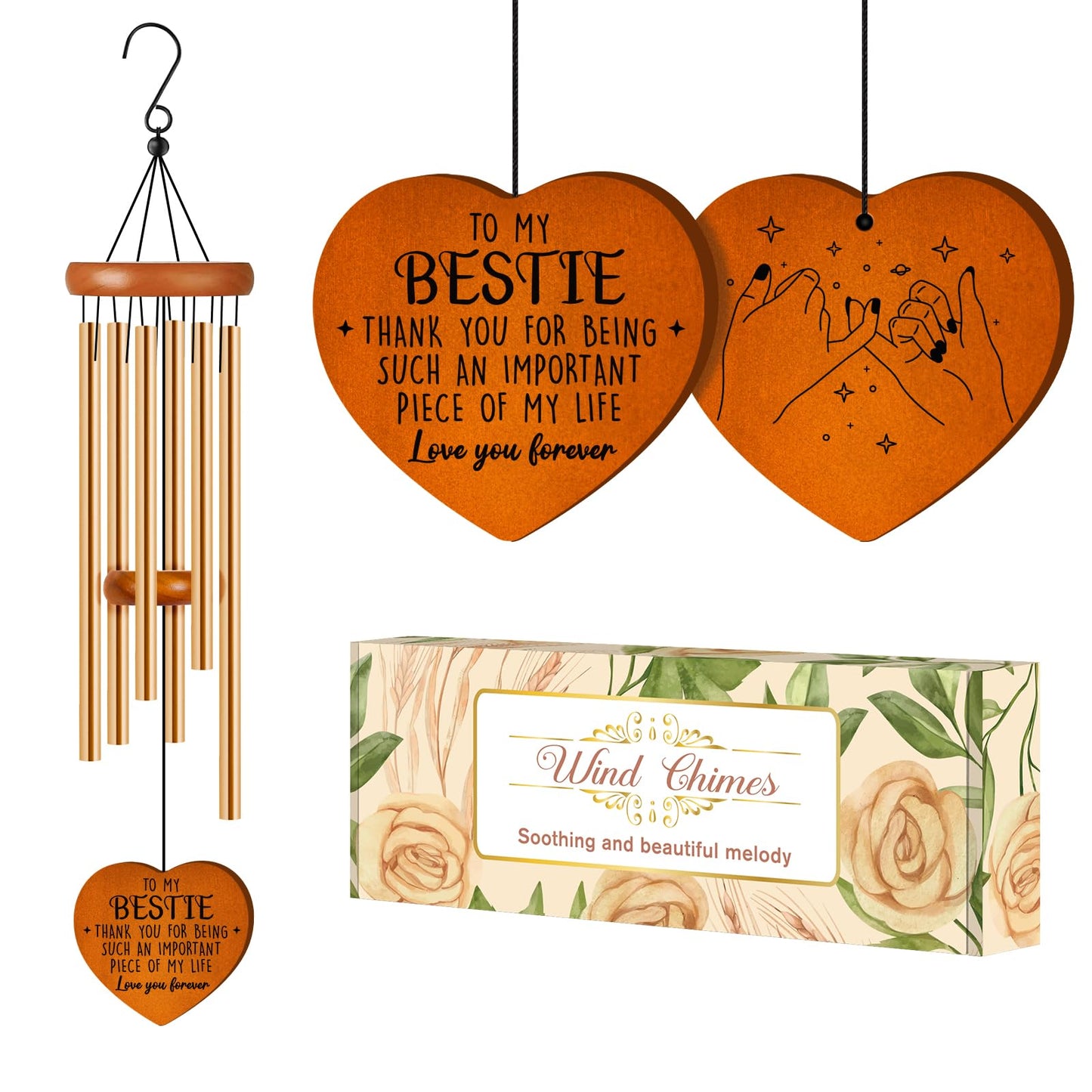 Bestie Gifts for Women, Best Friend Wind Chimes, Friendship Bestie Happy Birthday Gift for Women, Graduation Thanksgiving for Friends Female BFF