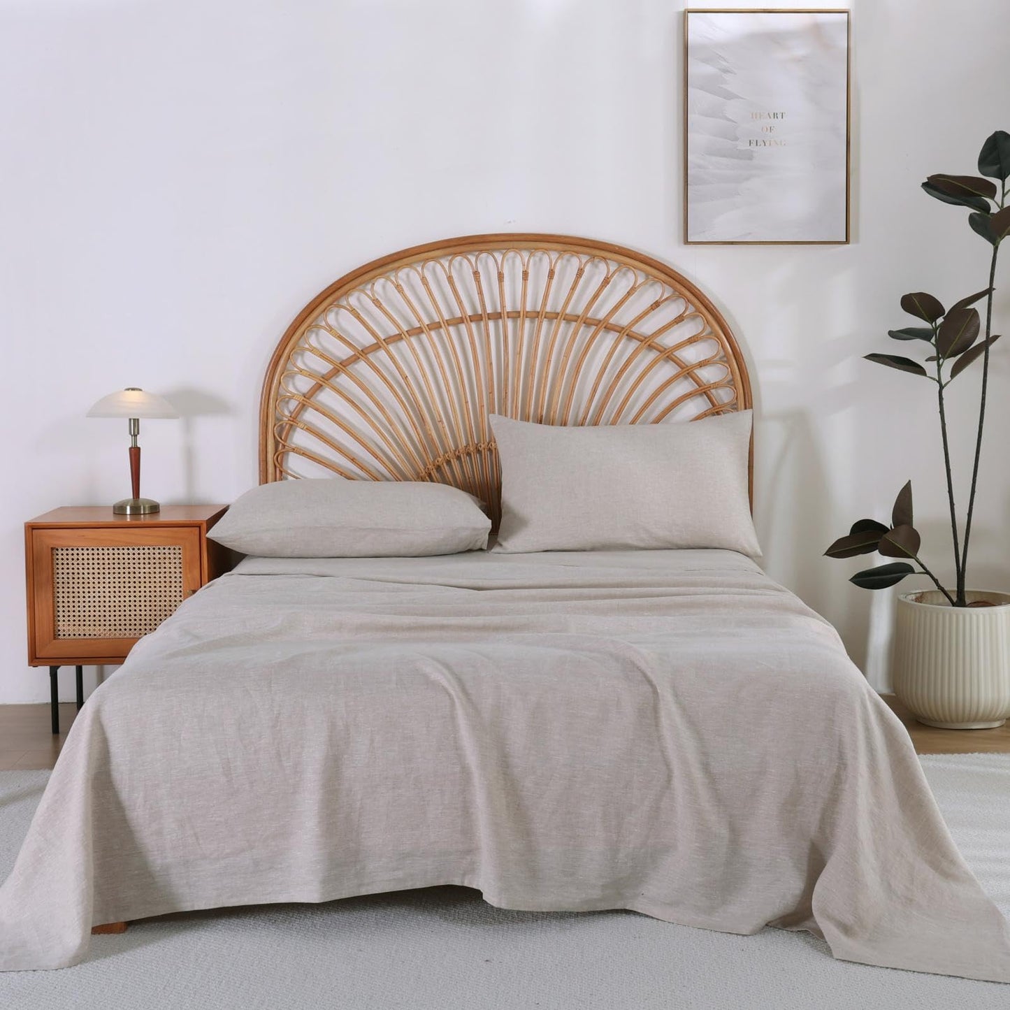 Tseapeni 100% French Linen Sheets Queen Size Bed Sheets 4 Piece Sets, Breathable & Cooling Pure Linen Bed Sheets,Soft Durable Bedding, Machine Washable, 16" Deep Pocket (Linen,Queen)
