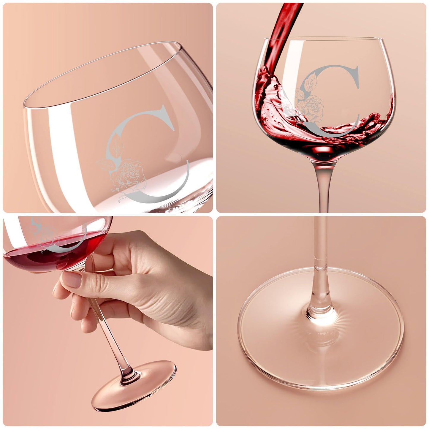 Personalized Gifts for Women, Monogrammed A-Z Wine Glass Customized Gift, Unique Christmas Birthday Gifts for Women Her Mom Friend Sister Wife Daughter Nurse (C)