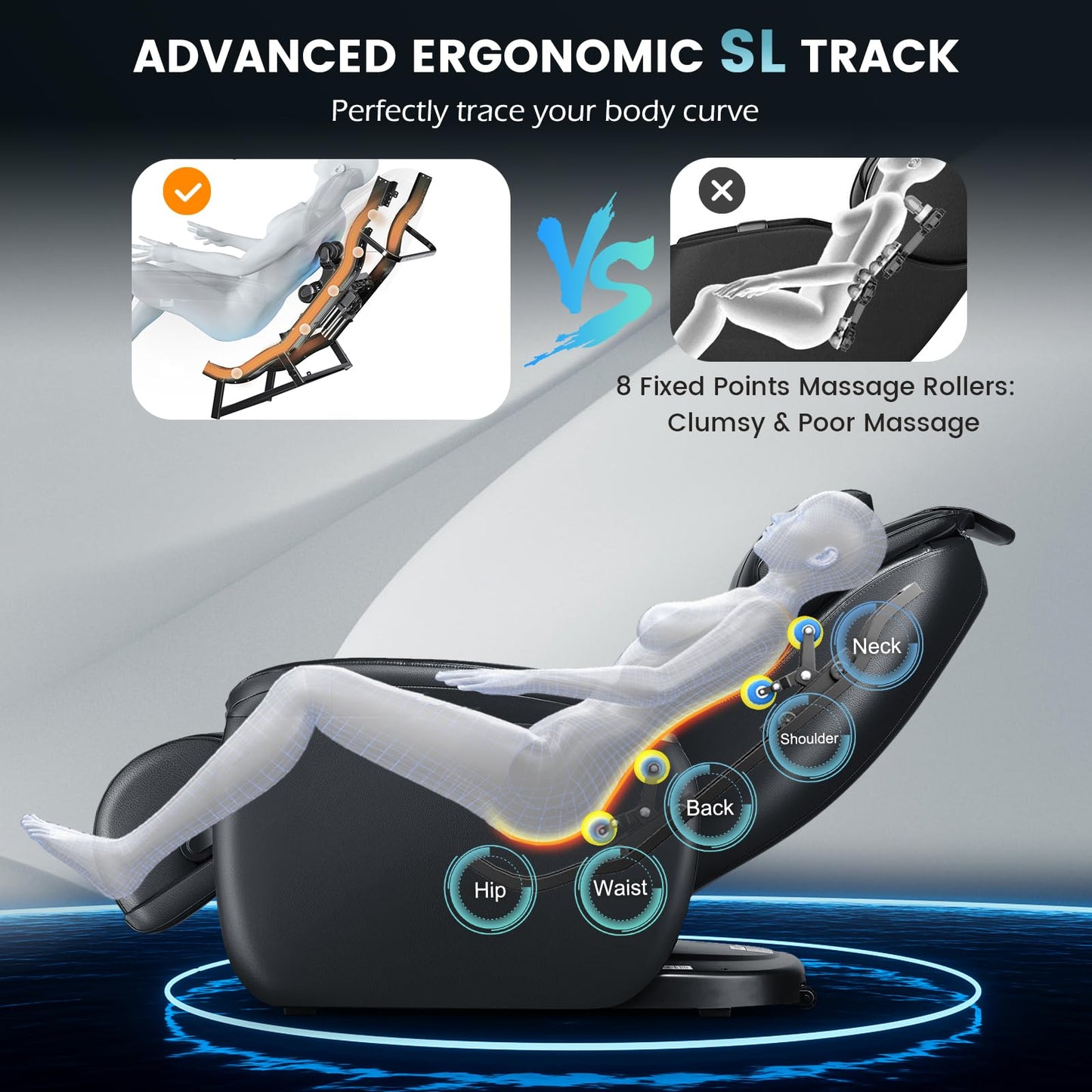 COSTWAY Massage Chair, Full Body Zero Gravity Massage Recliner with SL Track, Waist Heater, Calf Airbag, Automatic Shoulder Detection, Remote Control, Wheels, Pillow, Installation Free (Black)