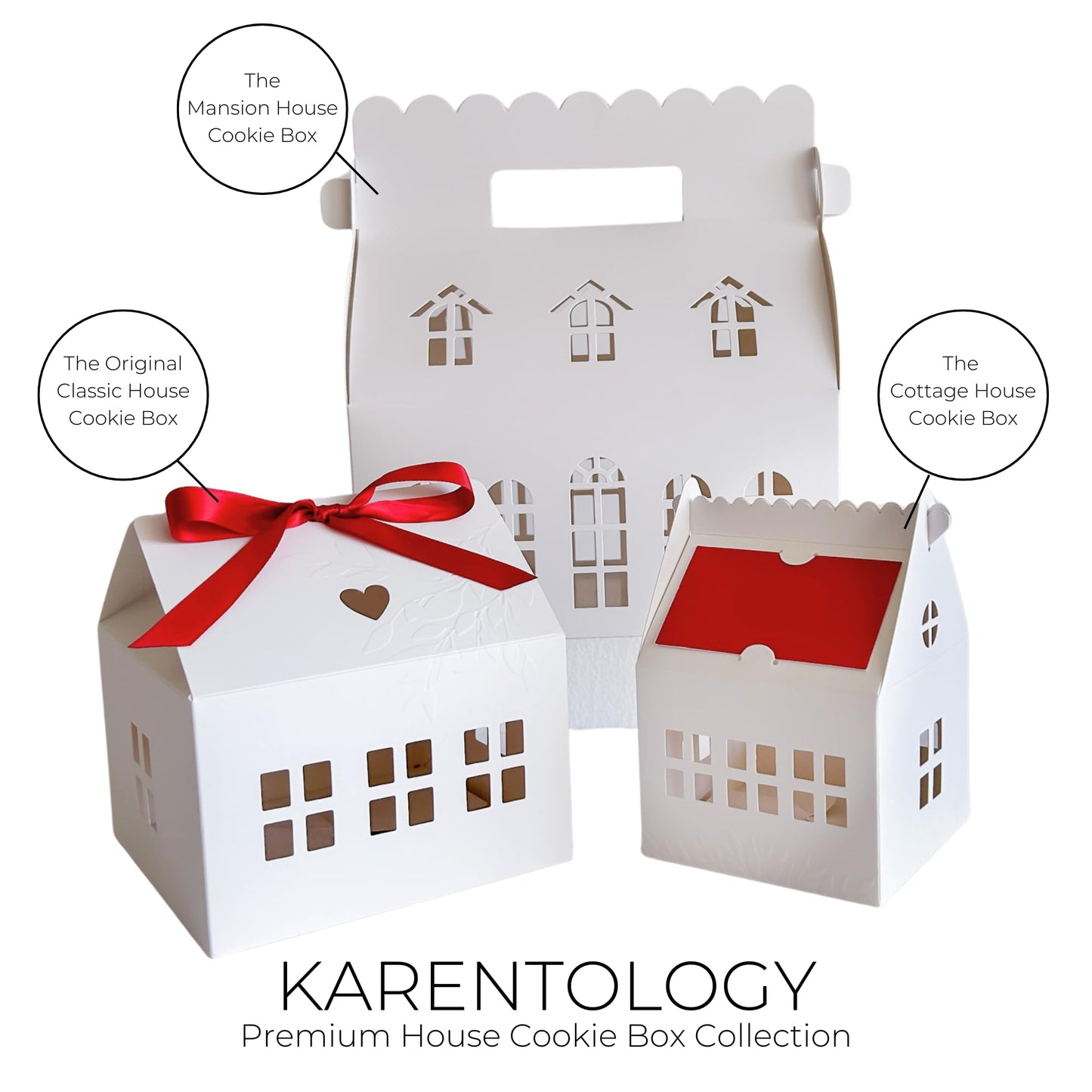 Karentology 30 Pcs Cottage House Shaped Gift Boxes with Embossing for Treats, Desserts, Fancy Cookie, White Gable Bakery Packaging
