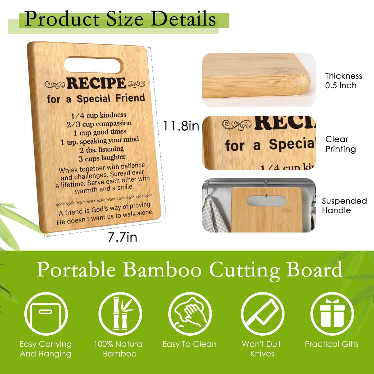 Best Friend Birthday Gifts for Women, Friendship Gifts for Women Friends, Unique Gifts for Friend Mothers Day, Bestie Bff Thank You Gift for Bestfriend Idea Recipe for a Special Friend Cutting Board