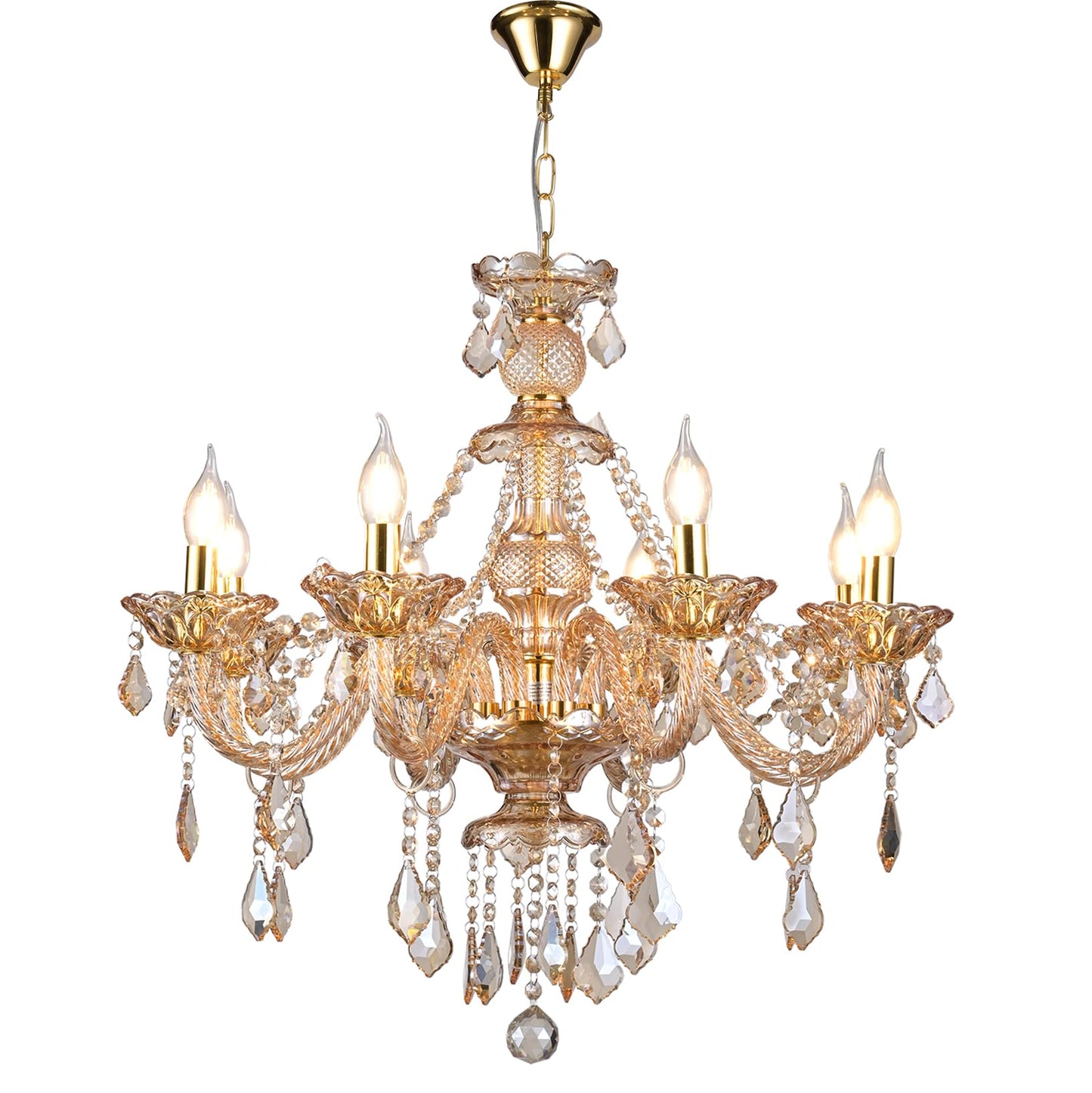 Vimatto 8-Light Amber Crystal Chandelier, K9 Crystal Modern Luxurious Crystal Candle Pendant Light, Luxury Crystal Ceiling Light Fixtures for Living Room, Kitchen, Dining Room (8 Lights)