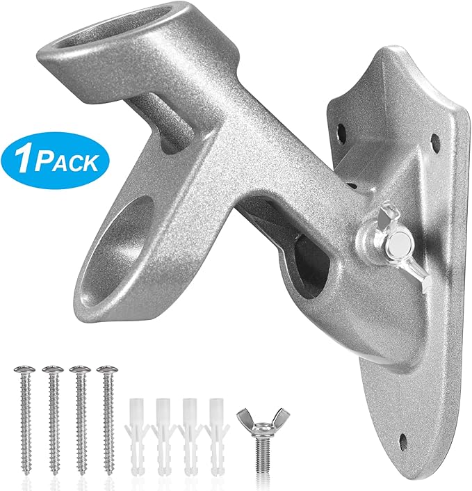 Flag Pole Holder Brackets, BONWIN 1" Flag Pole Mounting Bracket with Hardwares for House Wall Mount, 1" Inner Diameter, Two Positions & Aluminium Alloy, Rust Free Coated (Silver - 1 Pack)