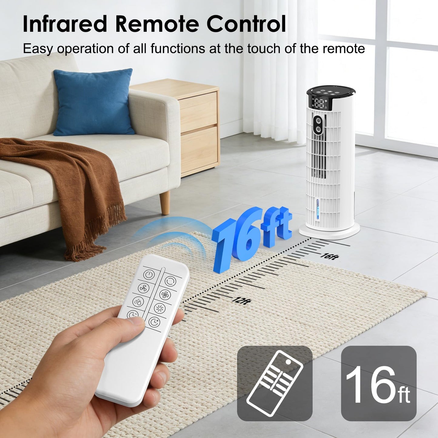 Portable Air Conditioners,2026 Upgraded DC Motor, 25ft/s High Velocity,1000ML Tower Fan with Remote,3 Wind Speeds&Turbo Mode,2 Mist,10H Timer,90° Oscillating Cooling fan for Home,Office(White)