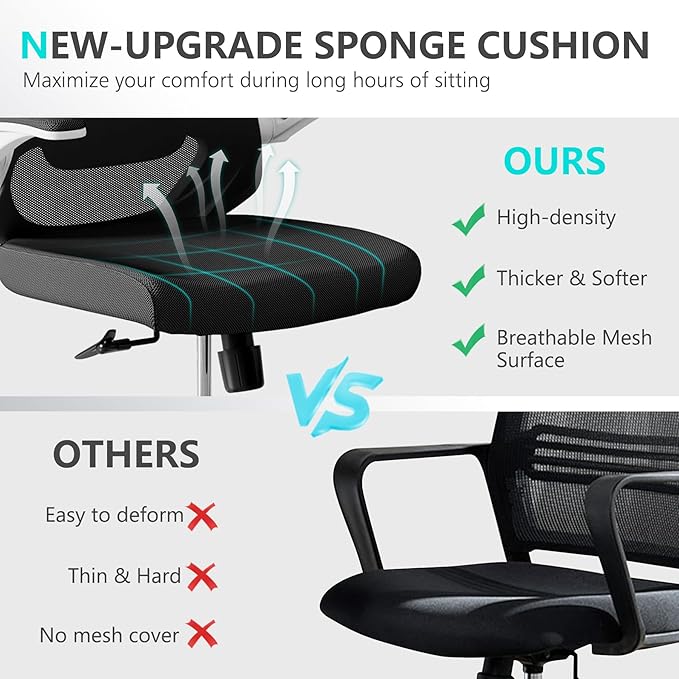balmstar Office Chair,Ergonomic Comfy Home Desk Chair with 350LBS Capacity,High Back Gaming Chair with Wheels,Mesh Computer Chair,Lumbar Support, Adjustable Headrest,Flip-up Armrest (04Black)