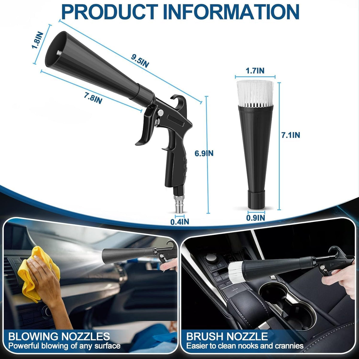 Car Cleaning Gun,Interior Dryer Air Blow Gun,Air Nozzle Blow Gun,Interior Dryer Air Tools,Car Detailing Tools for Quickly Blowing Out Dirt and Dust from Surface.