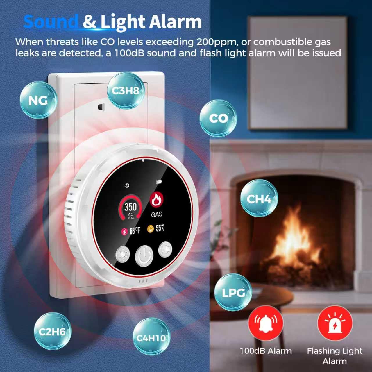 4 in 1 Carbon Monoxide Detectors Plug in, CO Detector & Natural Gas Detector with Battery Backup, HD Digital Display Monitors CO, Combustible Gas, Temp, Humidity - Home Safety for House, RV, Apartment
