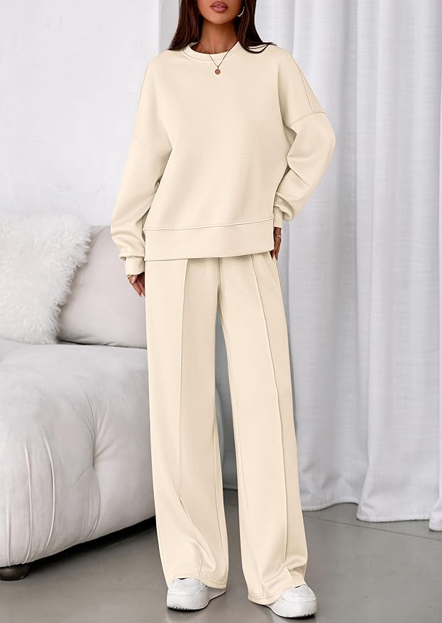 PRETTYGARDEN 2 Piece Sets For Women Fall Trendy Long Sleeve Sweatshirt Wide Leg Pants Loungewear Set Matching Sweatsuit