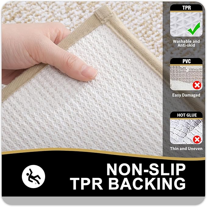 OLANLY Bathroom Rugs 44x24, Extra Soft and Absorbent Microfiber Bath Mat, Non-Slip, Machine Washable, Quick Dry Shaggy Bath Carpet, Suitable for Bathroom Floor, Tub, Shower (Runner, Beige)