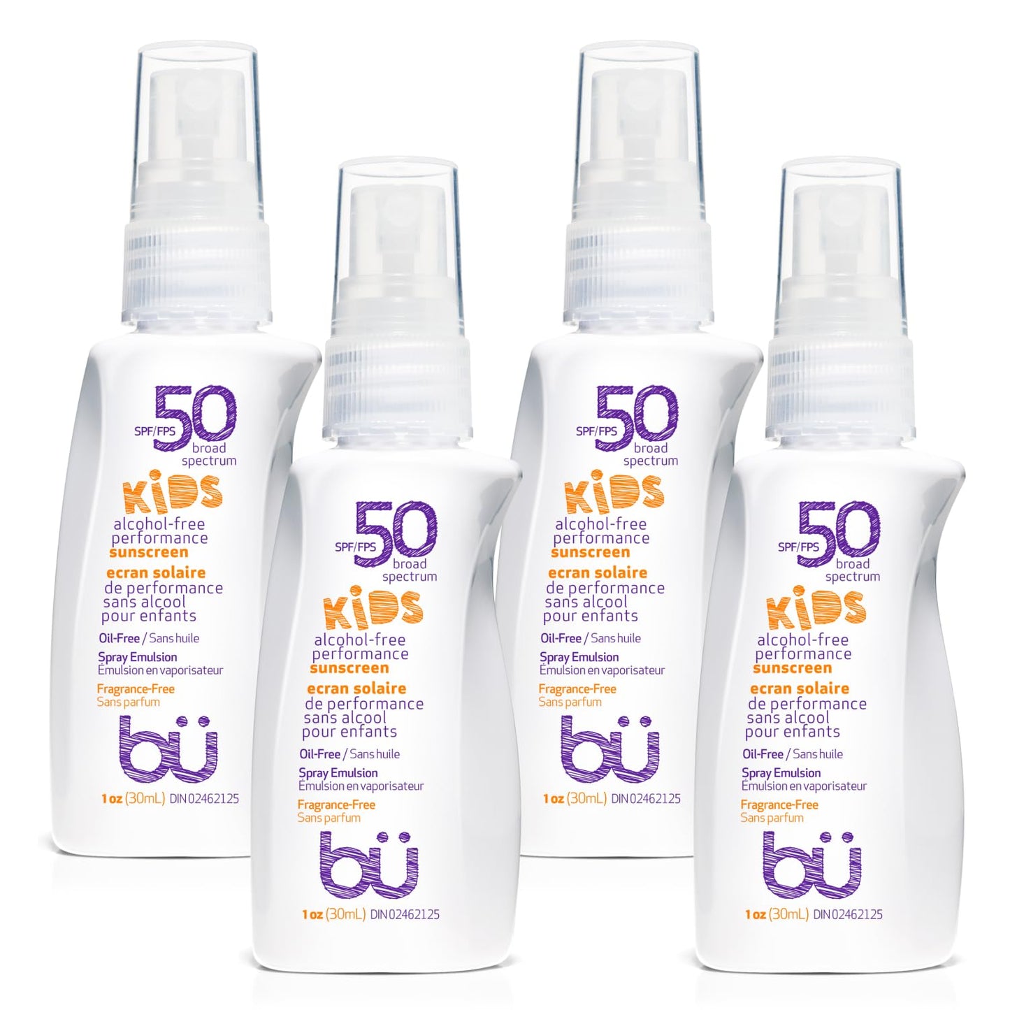 BU SPF 50 Fragrance Free Kids Sunscreen Spray for Face and Body, TSA Travel Size Sunscreen, Clear Non Aeorsol Spray, Non Greasy,