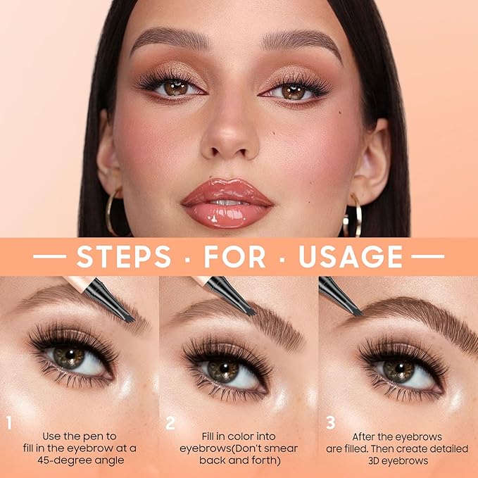 Eyebrow Pen - Upgraded 3D Liquid Eye Brow Microblading Pencil With Micro 4 Point Lift & Brow Pen Snatch, Long-Lasting Waterproof (Light Brown)