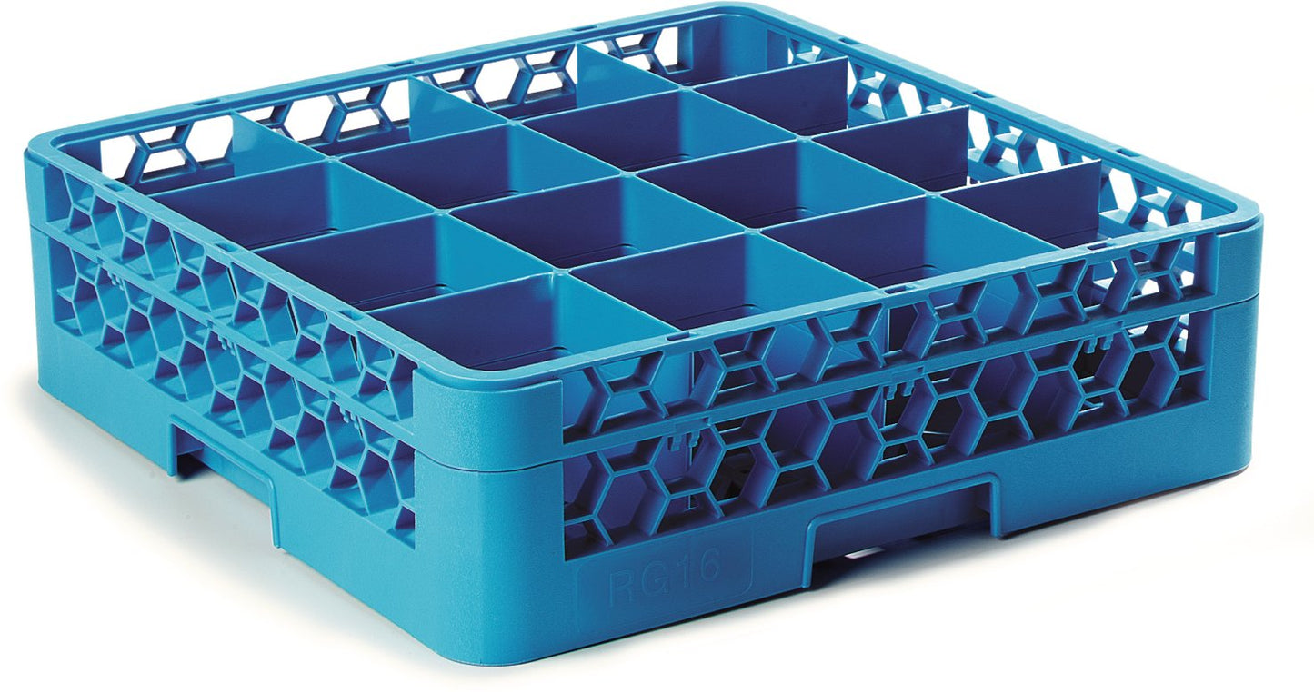 Carlisle FoodService Products Opticlean Glass Rack 16 Compartments with 1 Extender for Kitchens and Restaurants, Plastic, 19.875 x 19.875 x 5.5 Inches, Carlisle Blue
