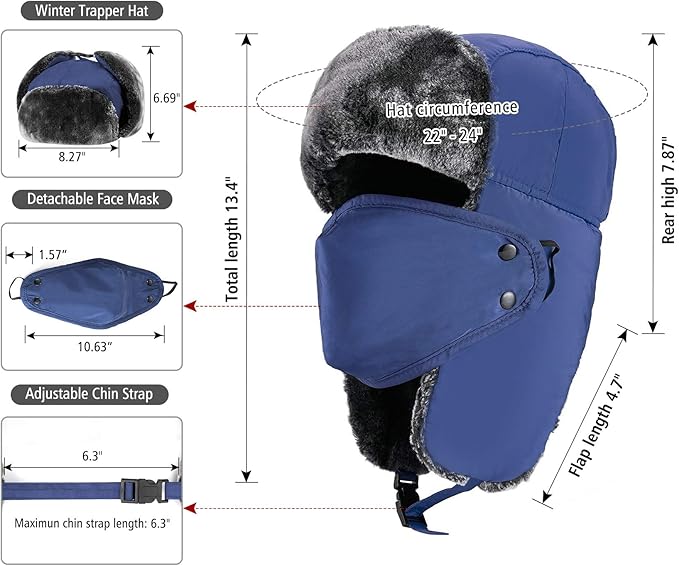mysuntown Winter Hats for Women Men Trapper Ushanka Hat with Ear Flaps Warm Russian Bomber Hats for Cold Weather