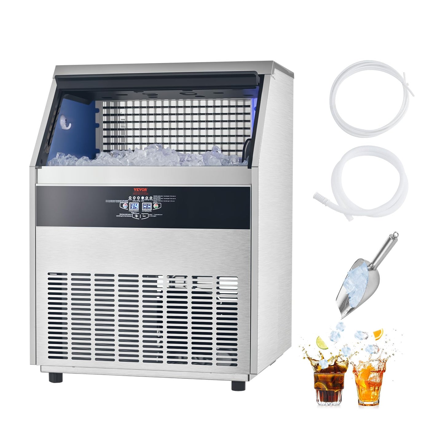VEVOR 440lbs/24H Commercial Ice Maker, 160 Ice Cubes in 15 Minutes, Freestanding Ice Maker Machine with 88lbs Large Storage Capacity for Bar Office Restaurant, with LED Digital Display & Self-Cleaning