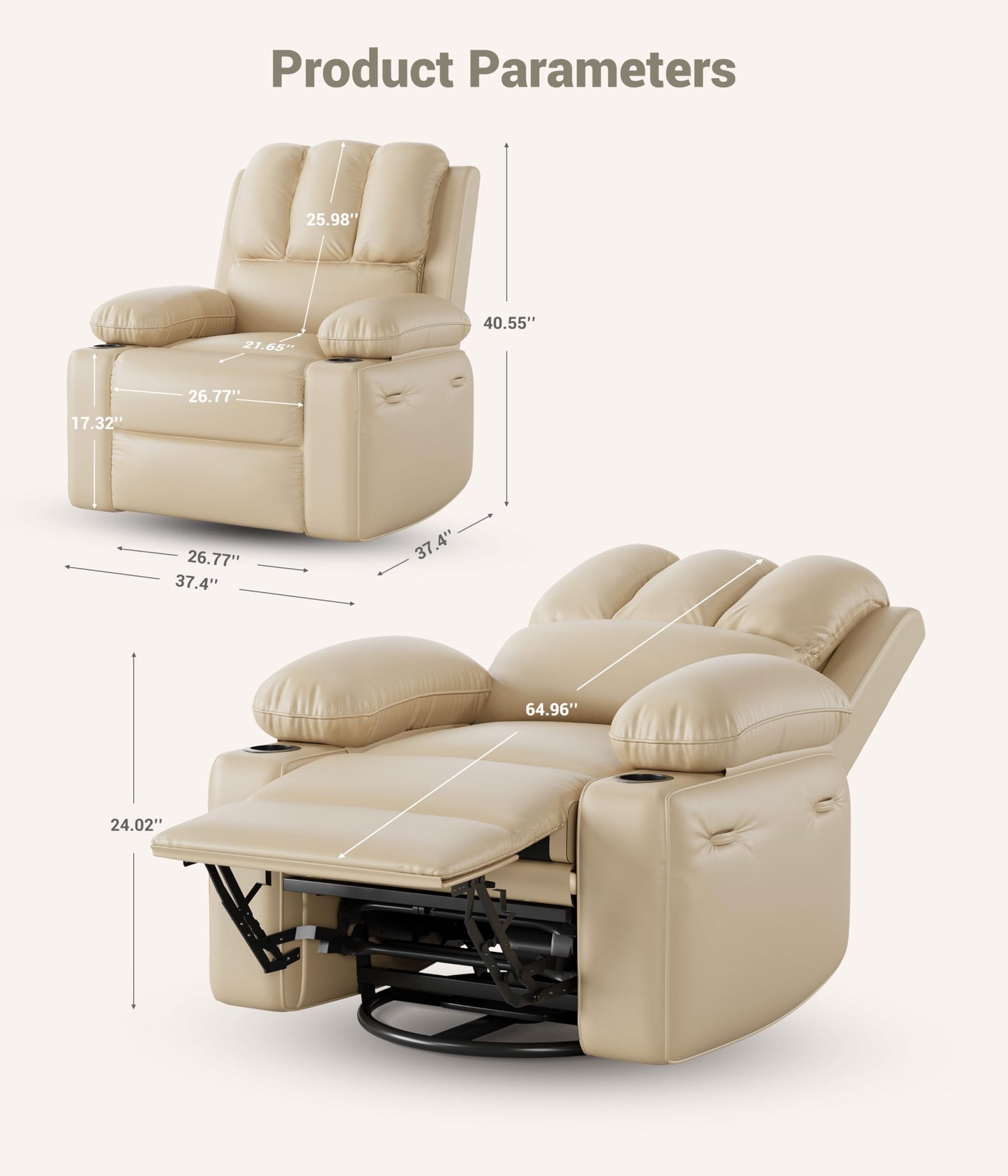 MegaChoice Oversized Manual Recliner Chair, Adjustable Home Theater Seating with Lumbar Support & Footrest, PU Leather Lounge Chair with Side Pocket for Living Room, Bedroom, Nursery