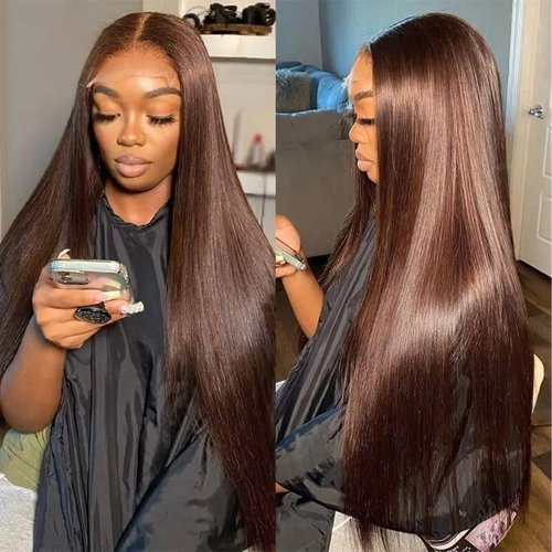20 Inch Chocolate Brown Lace Front Wigs Human Hair Pre Bleached 200% Density 13x6 HD Straight Lace Front Wigs Pre Plucked with baby Hair