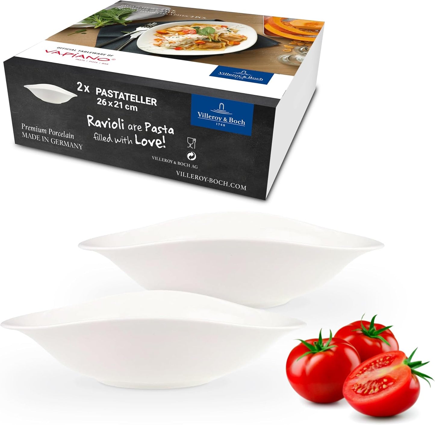 Villeroy & Boch Vapiano Pasta Bowl Set of 2, Premium Porcelain, Made in Germany, White