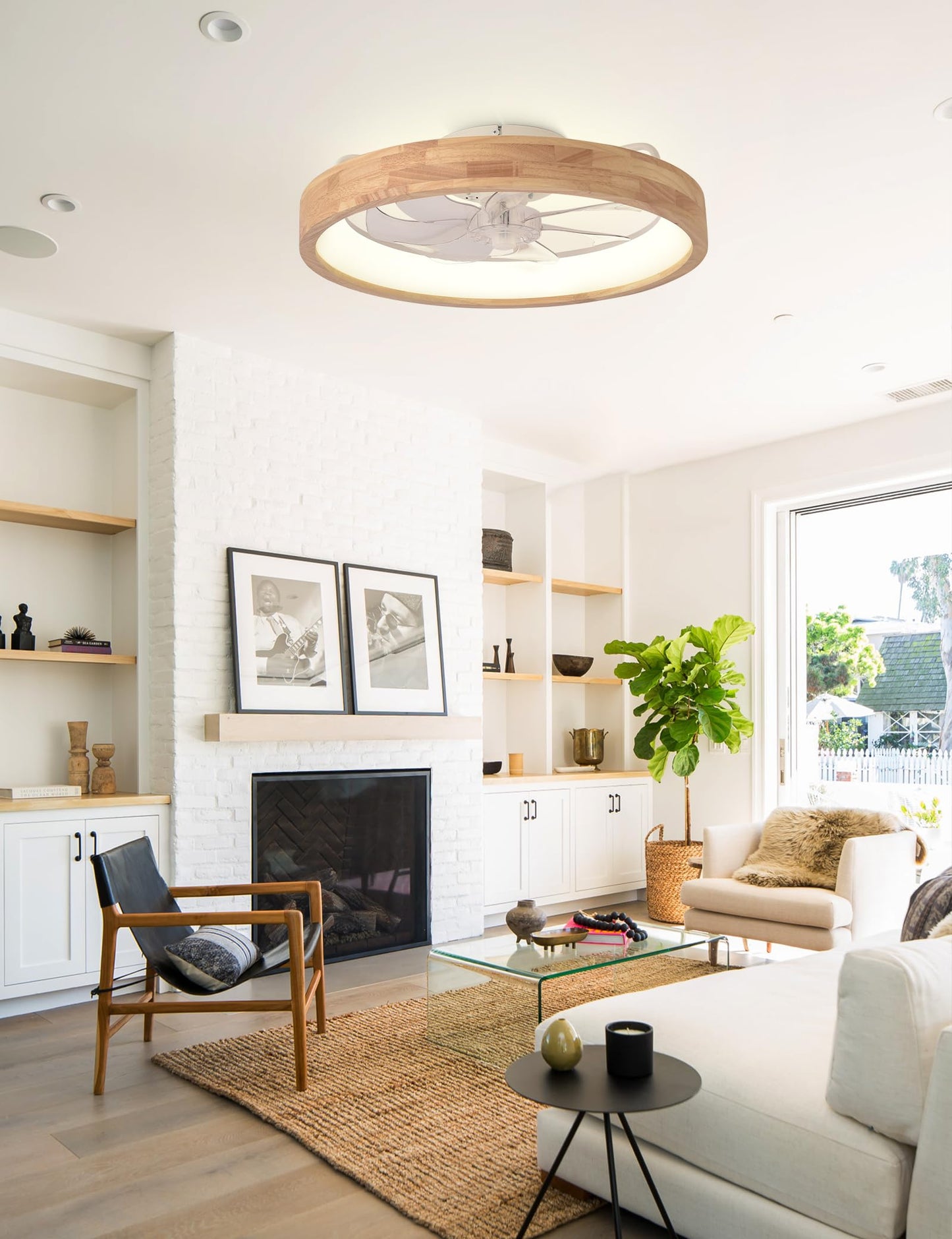 Curve Curio 20'' Low Profile Ceiling Fans with Lights Modern Flush Mount Wood Ceiling Fan and Remote Dimmable LED