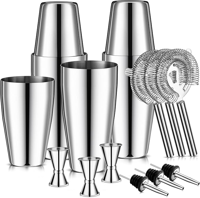 FoldTier 15 Pcs Cocktail Shaker Set Bartender Kit Boston Shaker Professional Bar Gifts with 18oz and 28oz Stainless Steel ...