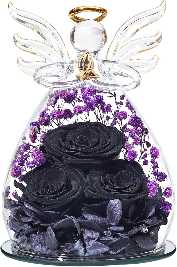 Beferr Valentines Day Rose Gifts for Her Women Mom Gifts for Birthday, Fresh Flowers for Delivery Forever Preserved Rose in Glass Angel Figurine, for Grandma Wife Daughter Girlfriend