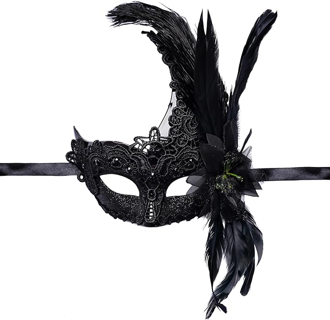Yymobt Feather Masquerade Mask Feather Venetian Mask for Women Cosplay Party Halloween Mardi Gras Christmas Masque