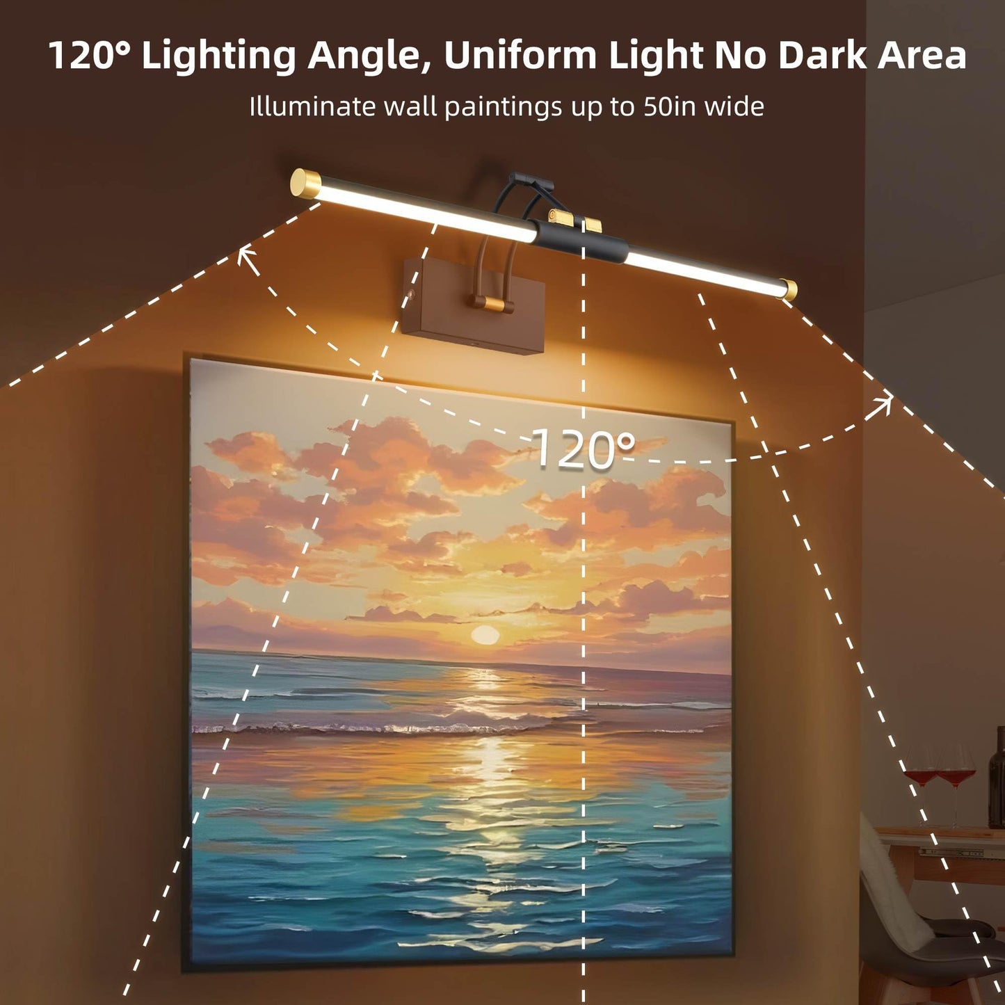 24“ Picture Lights for Wall Battery Operated, Wireless Picture Lights with Remote, Rechargeable Wall Light 3000K/4000K/6000K Dimmable, Art Lighting for Paintings Frame Gallery Dartboard, Black Gold