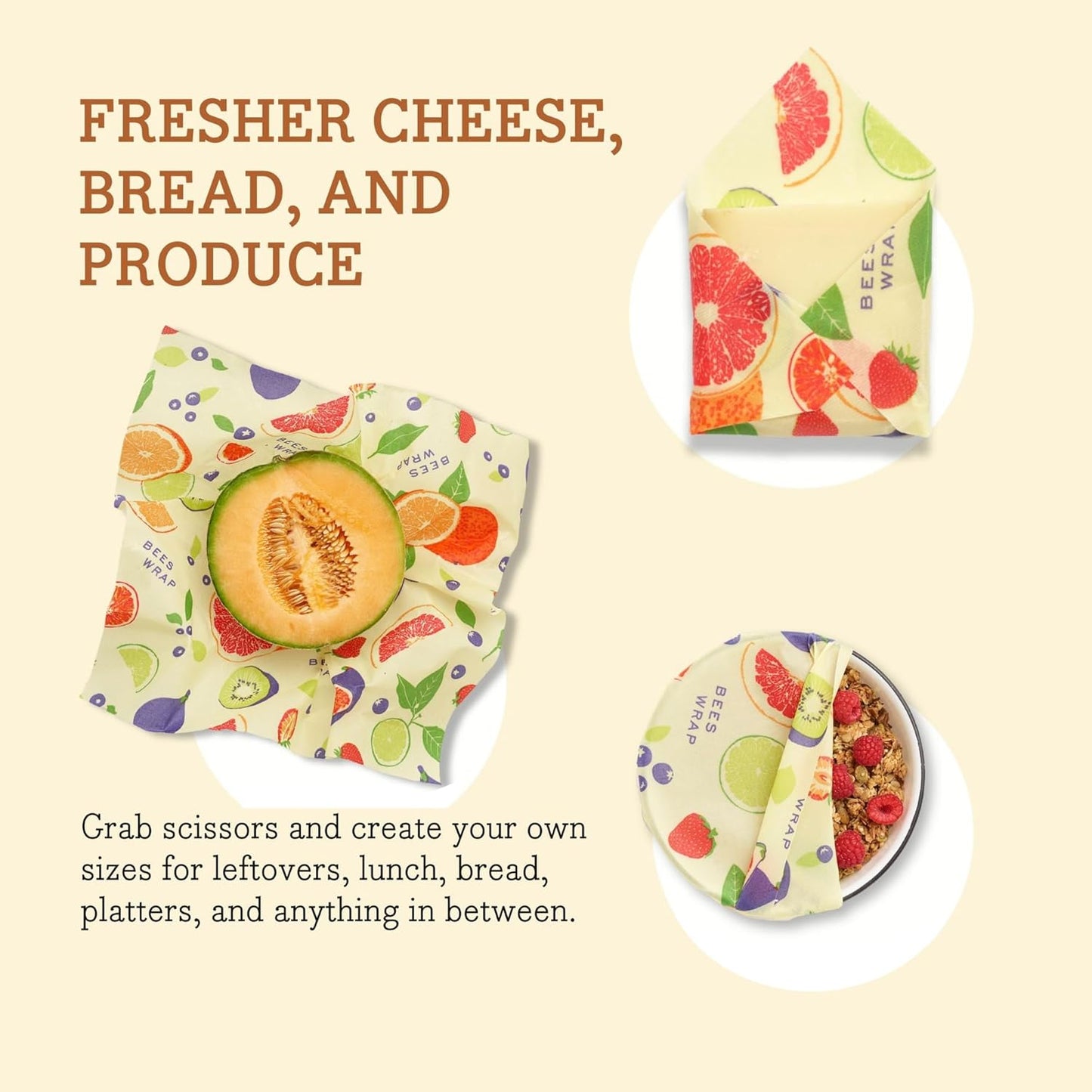 Bee's Wrap Beeswax Wraps for Food - Cut to Size 14x52" Wax Paper Roll - Made in USA Reusable Waxed Paper & Bowl Covers - Organic & Eco-Friendly Alternative to Aluminum Foil & Plastic Wrap, Fresh Fruit