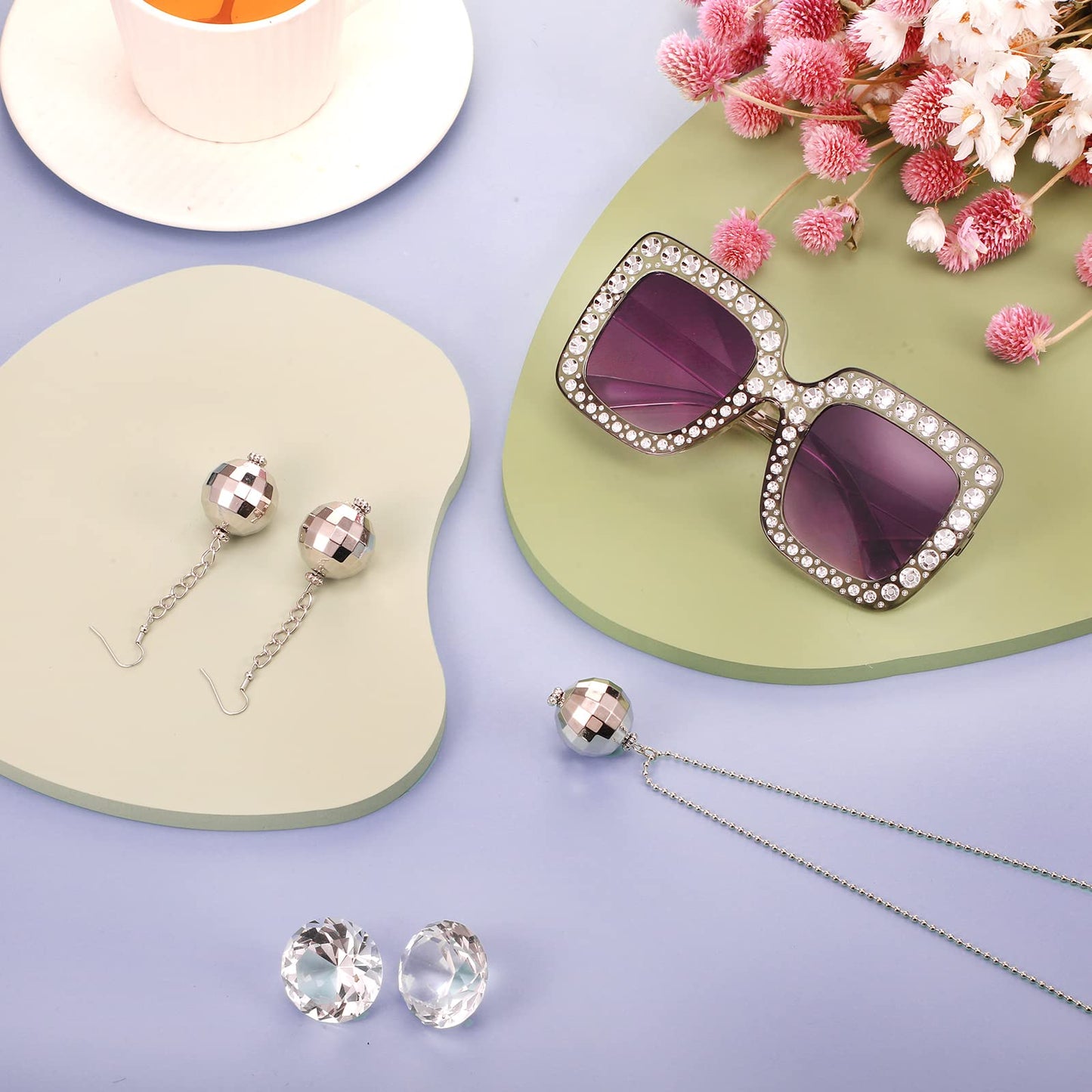 Jexine 7 Pcs 60s 70s Disco Outfits for Women Disco Party Costume Set Top Pants Sunglasses Ball Necklace Earring Wig Halloween(Small,Classic Style)