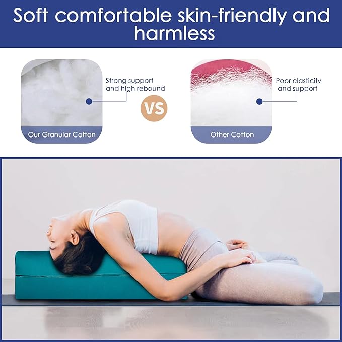 Yoga Bolster Pillow 26x10.5x5.5in Rectangular Meditation Cushion for Massage and Back Support, Breathable Cotton Fill, Zippered Organic Cotton Cover, Easy-Carry Handle, Machine Washable (Purple)