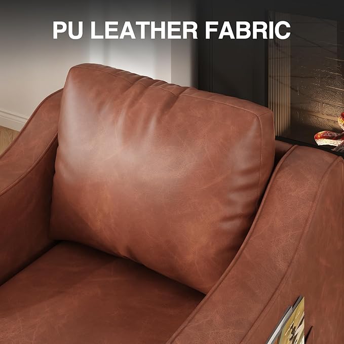 FiveWillowise Mid Century Modern Accent Chair, 30 Inches PU Leather Armchairs, Barrel Chair Living Room Chairs Club Chair with Cushion Reading Chair for Bedroom, Apartment, Reading Room, Brown