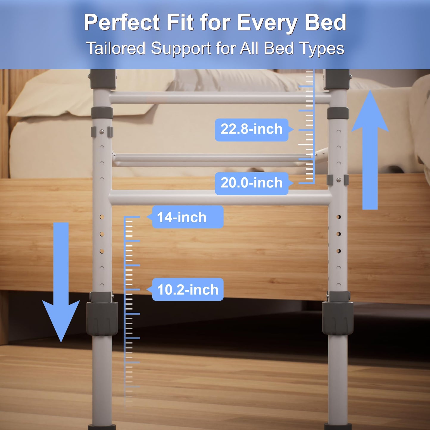 ONTHEWEI Bed Rails for Elderly Adults Safety – Foldable Bed Assist Rail with Adjustable Height, Non-Slip Handle, Motion Sensor Light & Storage Pouch, Fits King Queen Full Twin Beds, Supports 350 LBS