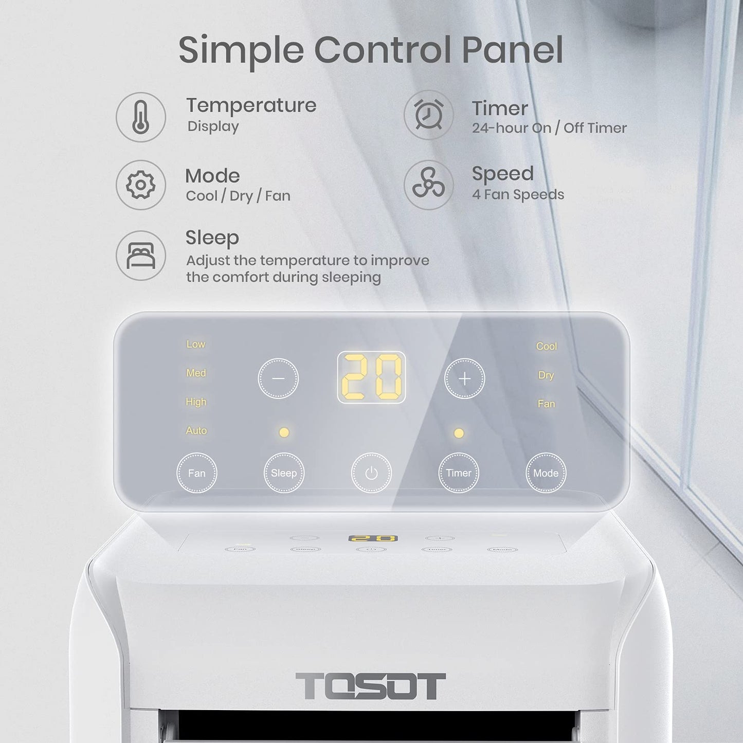 TOSOT 9,500 BTU Air Conditioner Easier to Install, Quiet and 3-in-1 Portable AC, Dehumidifier, Fan for Rooms Up to 300 sq ft, Aovia Series, White