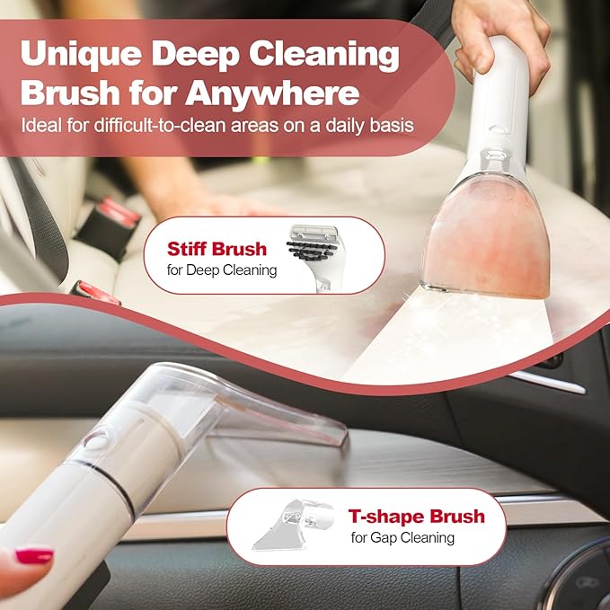 Upholstery Carpet Cleaner, MUJERBAY 12Kpa Portable Spot & Stain Cleaner Shampooer, Move with Universal Wheels & Handle, 1.18-inch Deep Cleaning Machine for Couch, Stairs, Car & Messes.Red