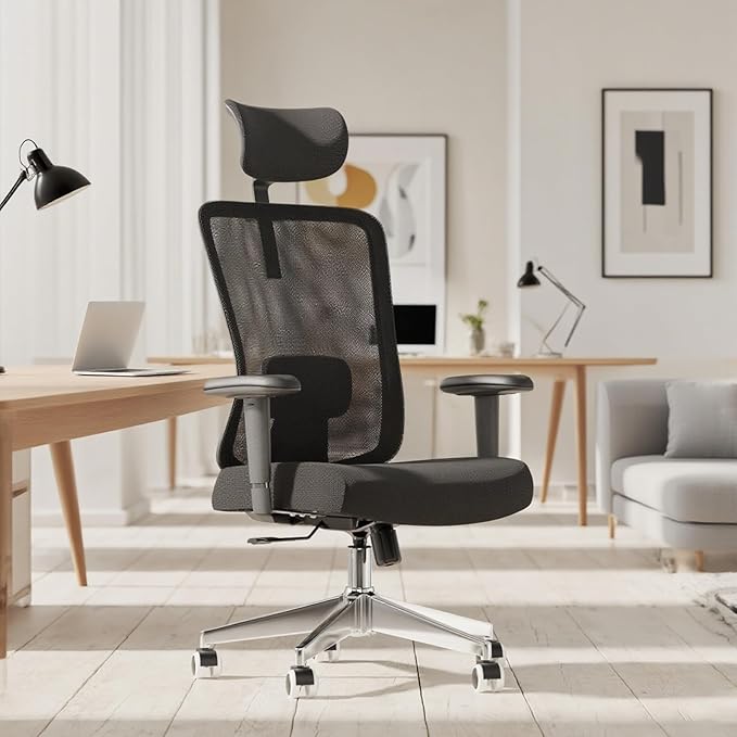 ZYFFHYLAI Ergonomic Office Chair, Mesh Desk Chair with Adjustable Headrest and 2D Armrest，Computer Chairs with Lumbar Support, Big and Tall Office Chair 400lbs, Large (01black)
