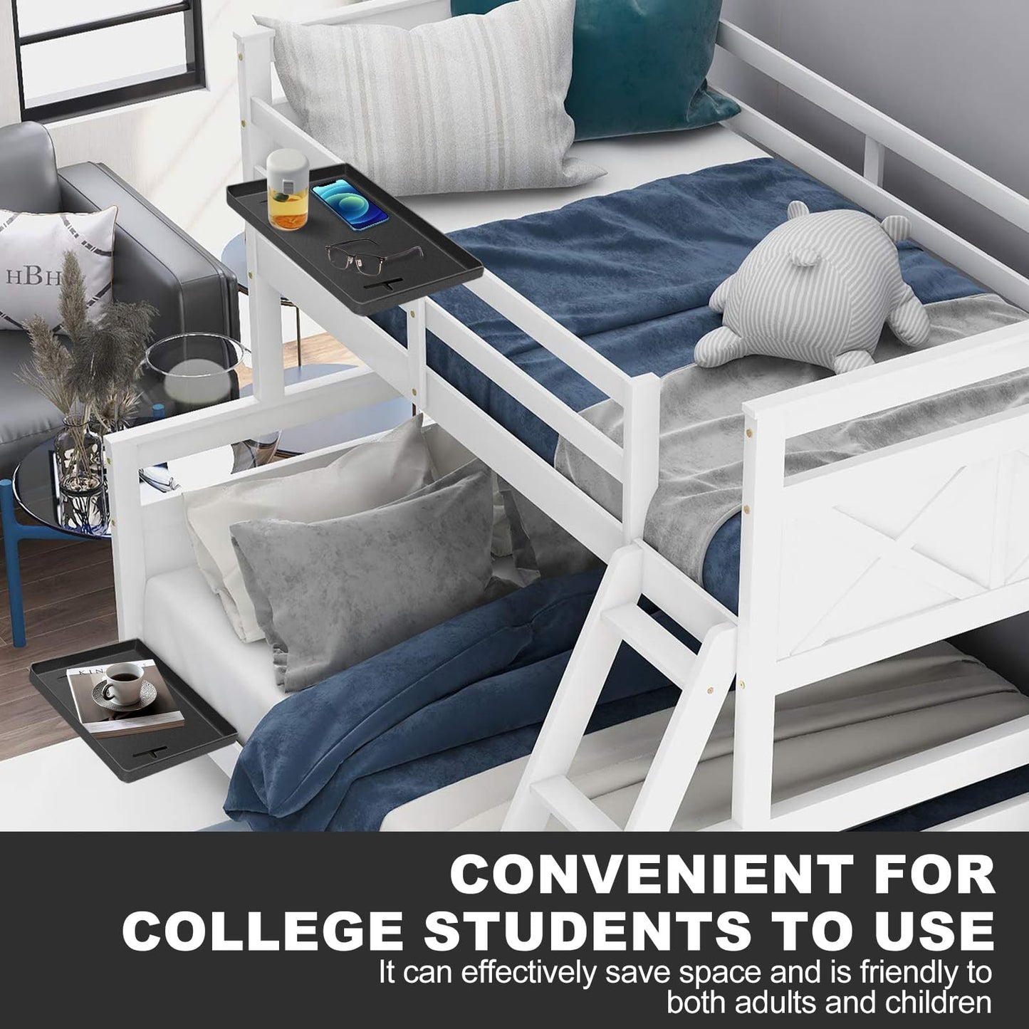 FABIEN SIEFFERT,Bedside Shelf for Bunk & Loft Beds,College Dorm Room and Kids Room Essentials,Bed Side Table Tray Organizer,Clip On Nightstand,Black