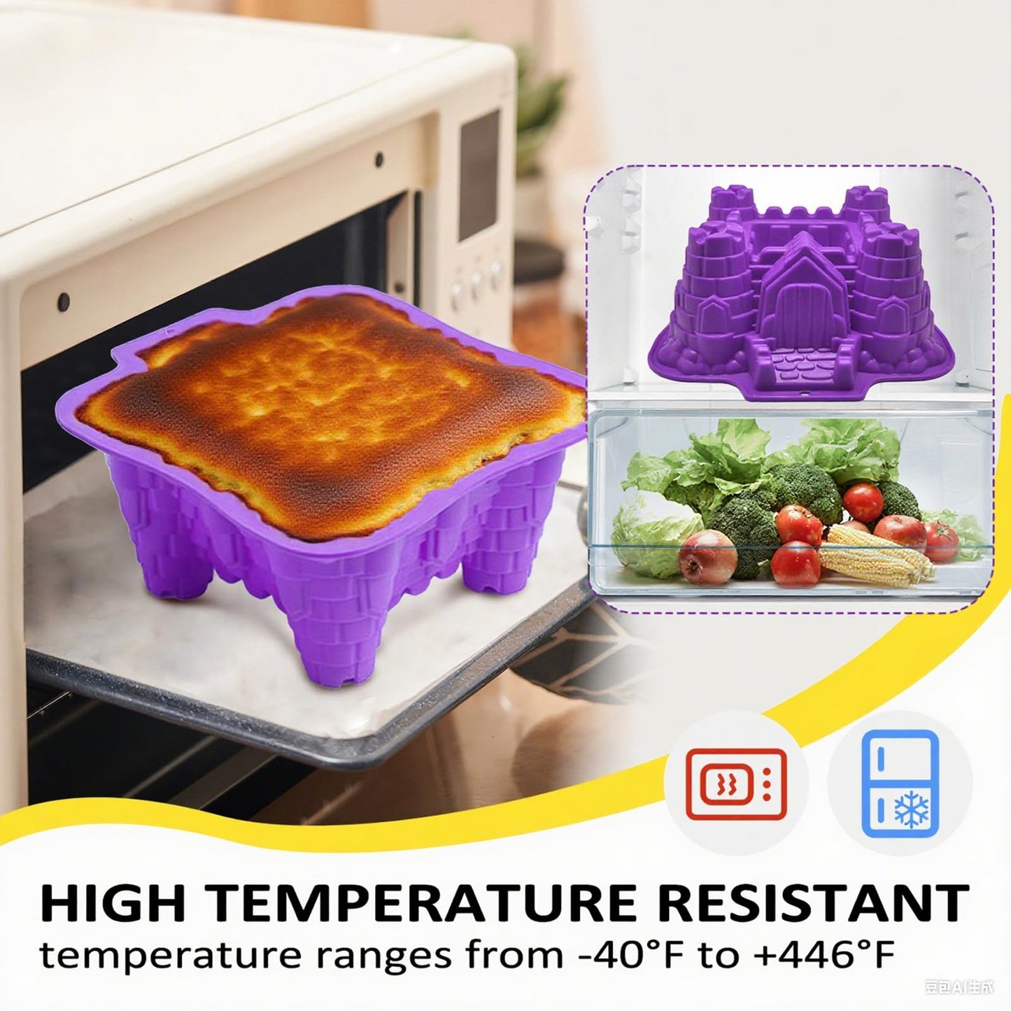 FantasyDay Silicone Baking Molds, 3D Castle Cake Pan, Non Stick Silicone Cake Mold for Cake, Jello, Gelatin, Bread, Soap - 8.8''*8.07''*4.13''