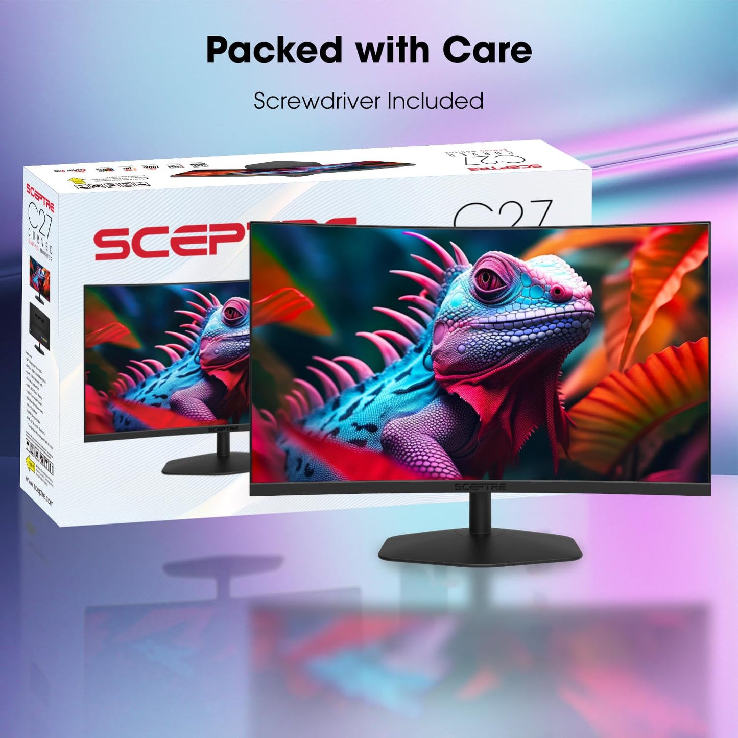 Sceptre Curved 27-inch Prime Gaming Monitor 1500R 100Hz HDMI X2 DisplayPort 1ms 100% sRGB, Build-in Speakers Machine Black 2025 (C275W-FW100T Series)