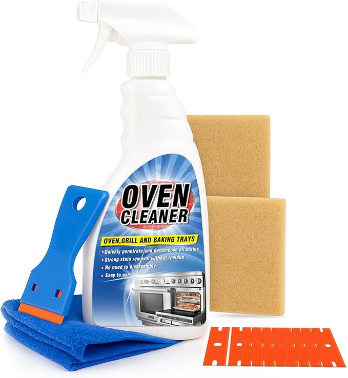 Heavy Duty Stove and Oven Cleaner Kit, Includes Cleaning Tool, Razor, Scraper and 1 Pad to Remove Tough Stains - Use on Gas, Electric, Ceramic Surfaces, 16.9 Ounces, 4 Piece