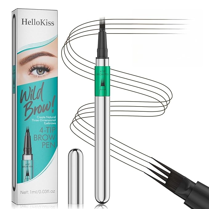Microblading Eyebrow Pen - Waterproof Eye Brow Pen with 4-Fork-Tip Liquid Brow Pens for Natural Looking Defined Eyebrows (Black Brown)